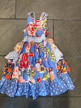 Matilda Jane Blue Floral Dress with Patchwork Trim